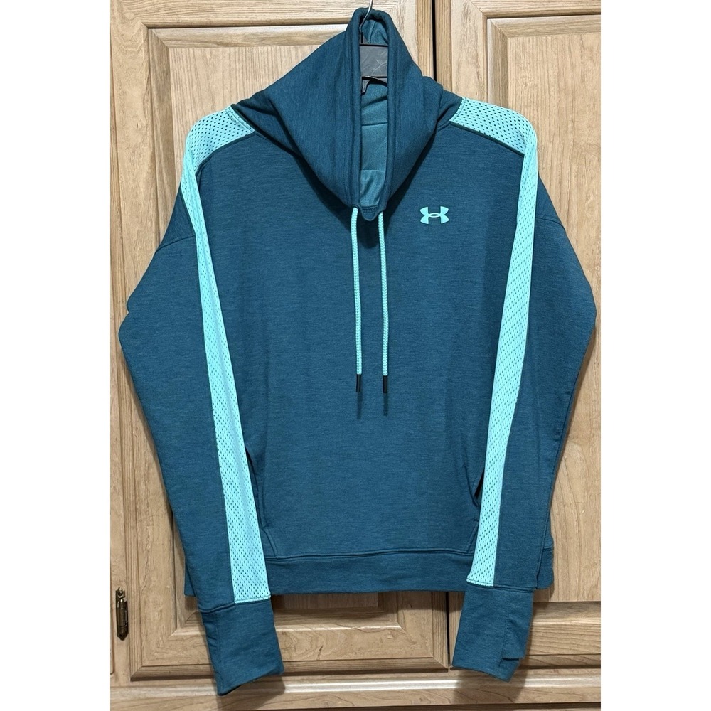 Under Armour Sweatshirt Women's Sz S Featherweight Fleece Funnel Neck Teal